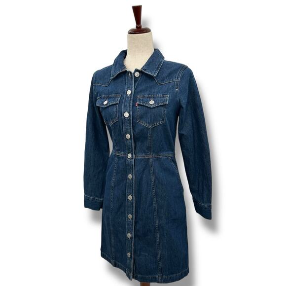 NEW Levi's Denim Dress Size XS Cotton Denim Button Front Collared Shirt Dress - Picture 2 of 11